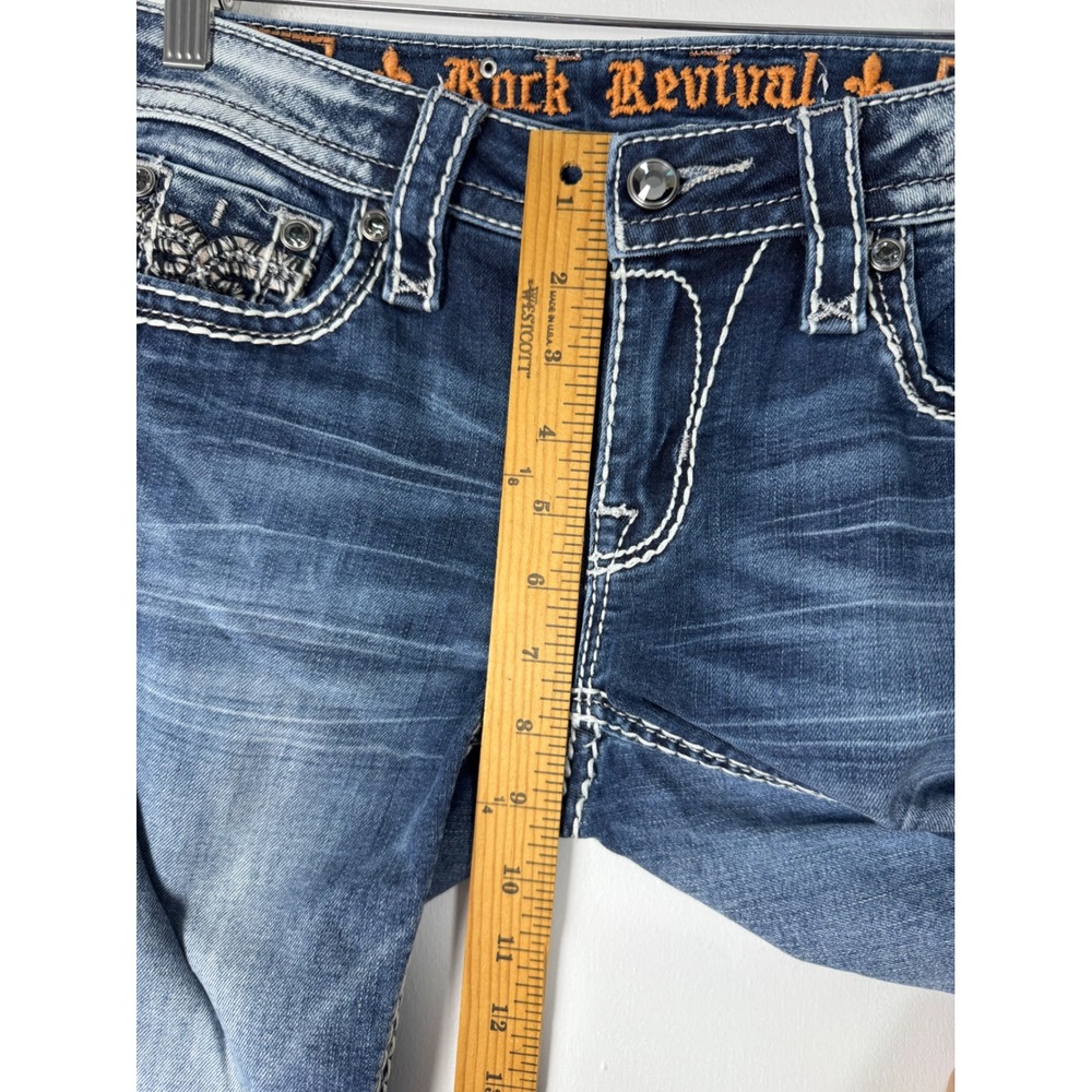 Y2K Rock Revival Womens 25 Nancy Bootcut Jeans Blue Embellished Frayed E8536M85X - Picture 8 of 14